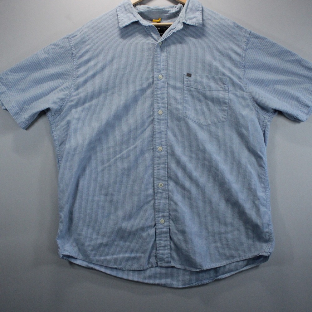 Nautica Jeans Co Mens XL Blue White Pinstripe Short Sleeve Button Up Dress Shirt